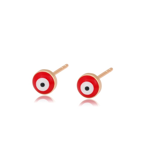 Stud Earrings 18k Gold Plated Red Evil Eye - Picture 5 of 11